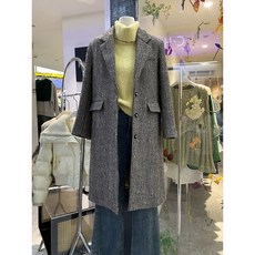 겨울 여성 벨트 그레이 헤링본 자켓 코트 롱코트 블랙