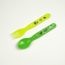 日本正版姆明亞美moomin幼兒園兒童寶寶卡通餐具勺子叉子超萌, 1個, 綠色叉勺一組