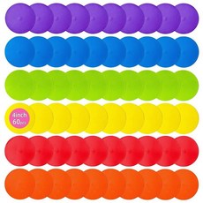 스팟 마커 9피스 22.9cm(9인치) 25.4cm(10인치) 미끄럼 방지 고무 바닥 마커 플랫 필드 콘 폴리 도트 축구 농구 스포츠 속도 민첩성 훈련 및 훈련용, 4inch 60pcs（6colors)