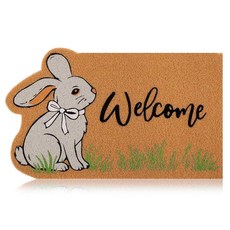 Nuanchu Easter Bunny Coir 도어매트 야외 입구 웰컴 도어 매트 41.9 x 69.2cm(16.5 x 27.2인치) 미끄럼 방지 코이어 현관 매트 부활절 봄