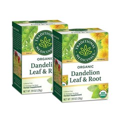 트레디셔널 매디시널 단델리온 리프 앤 루트 민들레 허브티 티백 Traditional Medicinals Dandelion Leaf and Root Tea, 1.75g, 2개