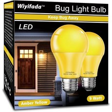 Wiyifada 위이파다 LED 벌레 퇴치 전구 실외용 2개 세트 9W 앰버 전구 100W 상당 A19 퇴치등 침실 복도 현관등 따뜻한 빛 107929, Amber, 2 Pack