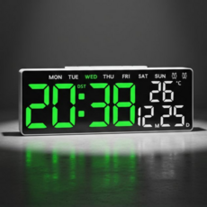 레보나 무소음 인테리어 디지털 LED 탁상시계, 그린 LED+화이트케이스