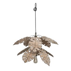 Bloomingville 73.7cm(29인치) 원형 금속 및 바나나 섬유 나뭇잎 걸이 램프 하드와이어 및 최대 40와트 전구 앤티크 황동 마감 및 천연 펜던트