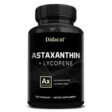 아스타잔틴 24 mg + 리코펜 50 mg 강력한 카로틴 보충제 항산화 보충제 - 피부 건강 및 색소 침착을 위한 최고의 아스타잔틴 보충제 - 비 GMO 인증 및 글루텐 프리, 120정, 1개