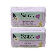 Saavy NATURAL 내추럴s 베이비 카모마일 99.2g(3.5온스) 바 비누 2팩 | 시어 버터 및 모링가 포함 유아 목욕 시간을 위한 유기농 스킨 케어 샤워 선물, 비누 바