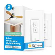 메로스 스마트 천장 선풍기 제어 및 디머 라이트 스위치 HomeKit Alexa Google & SmartThings 4단 2.4G Wi-Fi 팬 콤보 중립 와이어 필요 싱글 폴과, 2 Pack