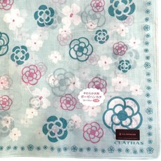 小老闆萬國商舖 日本製 透氣輕薄紗布吸汗手帕 - 藍綠底山茶花 純棉柔軟舒適