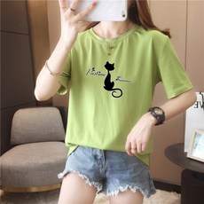고양이 반팔티 여성용 빅사이즈 반팔티셔츠
