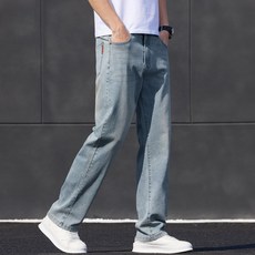 男士純棉休閒直筒長褲 夏季運動褲 寬鬆散口褲, 38 建議體重（95-102.5 公斤）, 復古藍