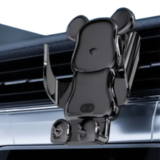 케이엠 15W 고속 무선충전기 고리형 집게형 증정 곰돌이 차량용 핸드폰거치대, 블랙