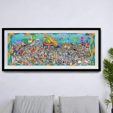 海綿寶寶天官賜福拼圖相框，1000片拼圖專用，88x33金屬實木老街口畫框，拼圖保護與裝飾兼具, 1個, 黑色實木拼圖框,適合【88*33cm】拼圖