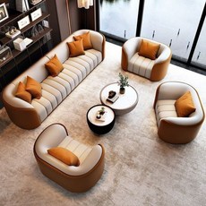 BB商務接待沙發茶幾組閤店大堂輕奢休閒會客休息區辦公室洽談桌 1MSL, 1+1+1+3+茶几（顏色請備註）, 1個