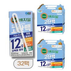 정식품 베지밀 고단백 두유 플레인 설탕 무첨가 190ml 32개입 (최신제조/저당), 32개