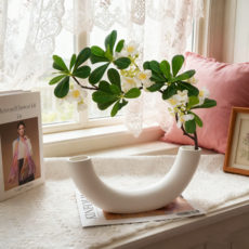 에이치엠데코 조화 화분 세트 조화 가지+도자기 화병 인테리어 소품 조화 장식, 1개, 돈나무