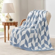 Snuggle Sac Houndstooth 소파용 담요 양면 매우 부드럽고 따뜻한 담요 아늑한 니트 퍼지 플러시 경량 소파 침대 캠핑용 그레이 127 x 152.4cm, 담요(50 x 60인치), 쉐브론 블루
