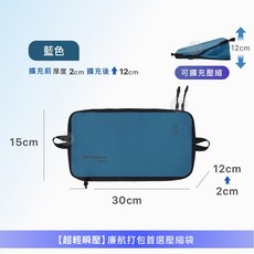 BOTTA DESIGN Travel 單層衣物壓縮袋 超輕防潑水旅行收納包 可壓縮行李分類整理袋, 1個, 【現貨】藍色S號收納袋, 1個裝