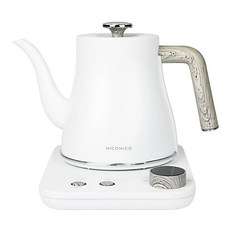 NICONICO 電子溫控手沖壺 247 x 200 x 225mm 雪幕白 寬口 1070g 800ml, NI-L2003W