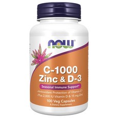 NOW Foods 維他命C 1000mg&D3&鋅植物膠囊, 1罐, 100顆