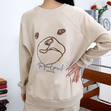 [순이야] J.여성 곰 나그랑 자수 맨투맨 조거 트레이닝 세트