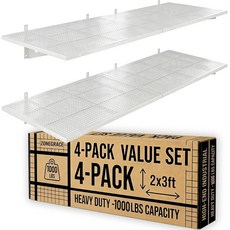 ZONEGRACE 2팩 60.6 x 91.4cm(2 x 3피트) 깊이의 차고 선반 벽 마운트 226.8kg(500파운드) 벽 선반 튼튼함 차고 보관용 벽 선반 완벽한 설, 화이트