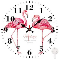 Identiy 원형 벽시계 무소음 배터리 작동 블루밍 해바라기 밭 30.5cm(12인치) 논틱 읽기 쉬운 디스플레이 원형 아날로그 벽시계 사무실 침실 거실 및 주방용 장식, 핑크 수채화 플라밍고