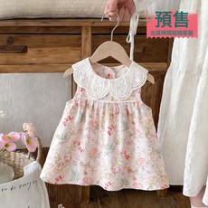 DIU 高級感女寶寶連衣裙夏季純棉無袖公主裙嬰兒蕾絲領a字裙