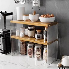 HomDSim 2단 아크릴 데스크탑 오거나이저 사무실 보관 랙 나무 책상 책장 사무용품 책상 정리함 미니 귀여운 주방 조미료 선반