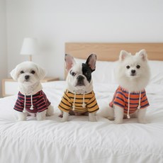 강아지후드티 반려동물 컬러 순면 후드티 애견옷 스트라이프 100%면티 (공장판매), 1개, 네이비+옐로우+오렌지