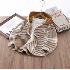 男童豎條紋連帽外套 春秋長袖上衣 90-160碼