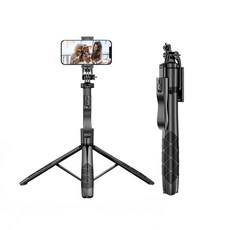 鋁合金三腳架自拍棒 手機直播支架 360 全景拍攝, 1個, 三腳架自拍棒-黑