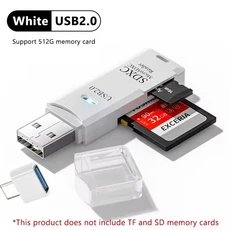 다기능 2-in-1 고속 USB 3.02.0 카드 리더기 TF SD 메모리 컴퓨터태블릿 카메라노트북차량용 지원, 02 White USB 2.0