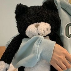 JIYU 해피 스마일캣 고양이 인형 필로우 애착 베개 침실 자취, 블랙, 블랙