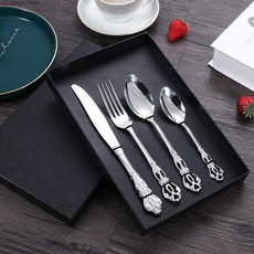 펀칭 부조 4종세트 식기세트 유럽식 나이프 포크 스푼 양식기 파티 식기 결혼식 선물, 원색 4종 세트, 하나, 1개