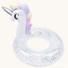 粉色彩虹馬亮片游泳圈 可愛獨角獸兒童專用 防側翻設計 寶貝玩水必備神器, 1個, 70#亮片公主馬泳圈