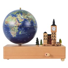 FUN GLOBE AR亮燈地球儀，情境系列，知識百科，附旋轉音樂鈴擺件, 深藍色【衛星款】（英國情懷款）