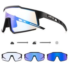 KAPVOE秋冬季騎行眼鏡專業山地公路自行車護目鏡變色防風鏡, 黑框（透明變藍片）（日夜可用）, 1個