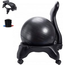 CMYUN등받이가 있는 요가볼 의자 안정볼 바퀴 달린 책상 좌식볼 에어 펌프 인체공학적 균형 운동 피트니스 시트 55cm, Black, Black, 1개