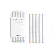 듀얼팁 형광펜 5색 1세트 케이스 포함 | 굵은팁+가는팁 양면 하이라이터 | 노트정리 다이어리, 5개, 마카롱