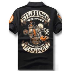 바이크 카라 반팔 티셔츠 대형 해골, 남색, 4XL 110Kg 이내 착용