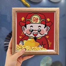 財神觀音十字繡小件桌面擺臺帶框手工DIY簡單刺繡自己繡, 財神-中格3股繡-滿繡,【無框 無元寶】+工具, 1個