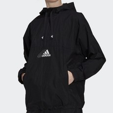 adidas 愛迪達 女款素色連帽半拉鍊式長袖防風衣