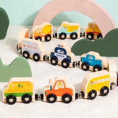 兒童認知磁性動物數字軍工交通小火車木質拼接早教拖拉車積木玩具, 1個, 磁性小火車(交通款)0.64kg