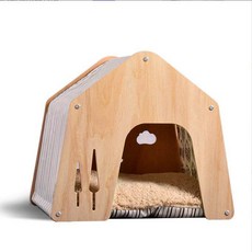 하우스 원목 디자인 강아지집 고양이집 펫 숨숨집 인테리어 소품, 1개, 베이지 줄무늬