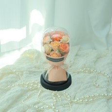 LUCKYOO 투명 유리돔 꽃다발 기념일 선물 LED 무드등 비누꽃 선물 세트, 오렌지, 1개