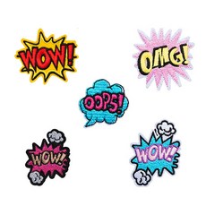 티큐 컬러 타이포 레터링 접착식 자수 스티커 모자 가방 리폼 와펜 패치 5종 세트 E396, 1세트, 혼합색상