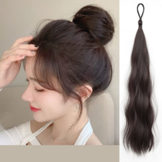 디올드 요즘유행 로우번 똥머리 머리끈 포니테일 가발, 1개, 다크브라운50cm