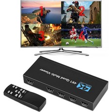 4K HDMI 쿼드 멀티 뷰어 4x1 화면 분할 스크린 원활한 스위처 비디오 멀티플렉서 왼쪽 오른쪽 듀얼 디스플레이, 검정색, with US Plug