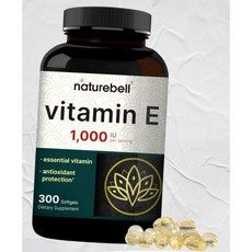네이처로벨 비타민 E 오일 소프트젤 1000 IU 필수 쉽게 흡수되 형태 피부 건강 지원 비유전자변형생물체