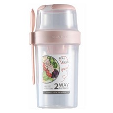 씰락 휴대용 이중 샐러드 컵 스푼 포함 일반도시락, 1개, 310ml + 760ml 핑크